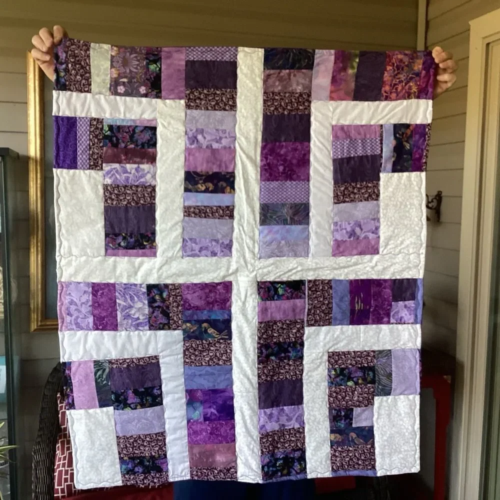 NWT. Handcrafted Purple and White Patchwork Quilt